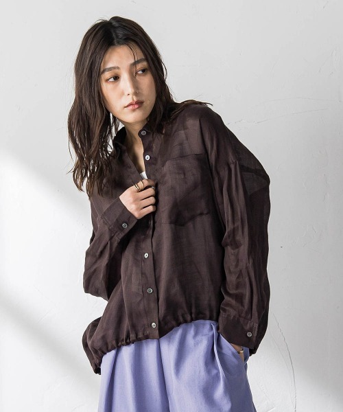 MAYSON GREY(メイソングレイ)の「ラスターラミーカルゼバックドロストヘムシャツ(シャツ/ブラウス・レディース・ブラウン/ホワイト/オレンジ/ブルー・M)」の17枚目の写真