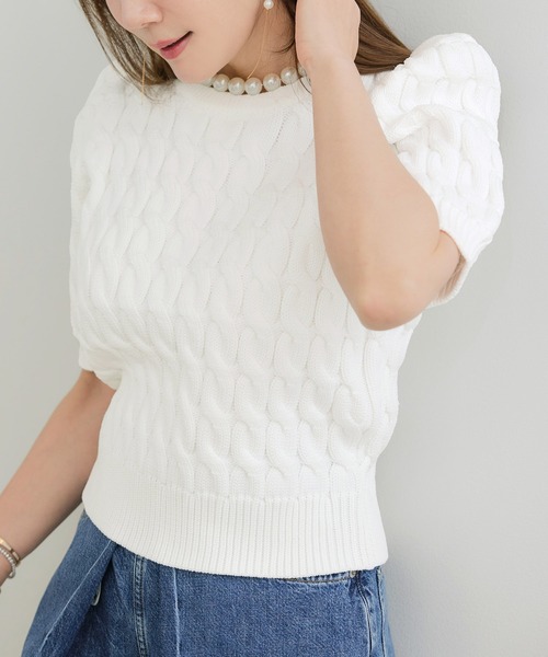 Liala×PG(リアラバイピージー)の「襟パール付き ケーブル ニット Liala×PG(ニット/セーター・レディース・グレー/ブラック/ホワイト・M/S)」の22枚目の写真
