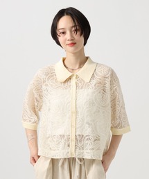 ニットコンビ刺繍半袖シャツ