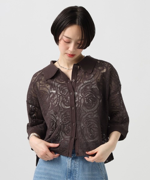 BAYFLOW(ベイフロー)の「ニットコンビ刺繍半袖シャツ(シャツ/ブラウス・レディース・ブラウン/オフホワイト・FREE)」の7枚目の写真