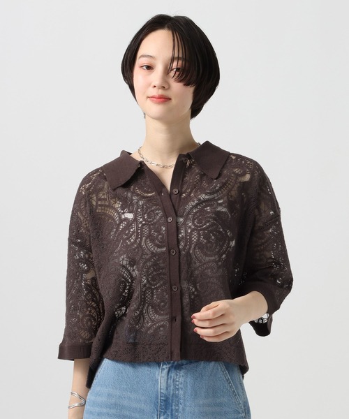BAYFLOW(ベイフロー)の「ニットコンビ刺繍半袖シャツ(シャツ/ブラウス・レディース・ブラウン/オフホワイト・FREE)」の9枚目の写真