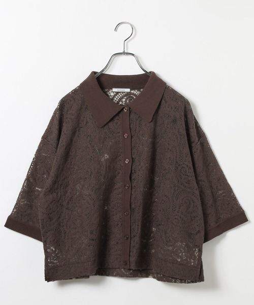 BAYFLOW(ベイフロー)の「ニットコンビ刺繍半袖シャツ(シャツ/ブラウス・レディース・ブラウン/オフホワイト・FREE)」の13枚目の写真