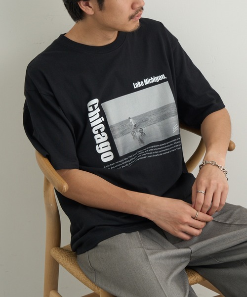 Cassette Chart(カセットチャート)の「【FILPHIES】Lake Michigan,Chicago SHORT SLEEVE PRINT T-SHIRT(Tシャツ/カットソー・メンズ・ホワイト/ブラック・L/M)」の1枚目の写真