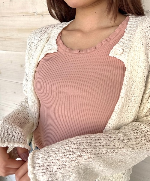 Port（ポート）の「【 New market 】 ラウンド フリル ニット タンクトップ（タンクトップ・レディース・ブラック/サックスブルー/ベージュ/ホワイト/グリーン/ピンク・FREE）」の6枚目の写真