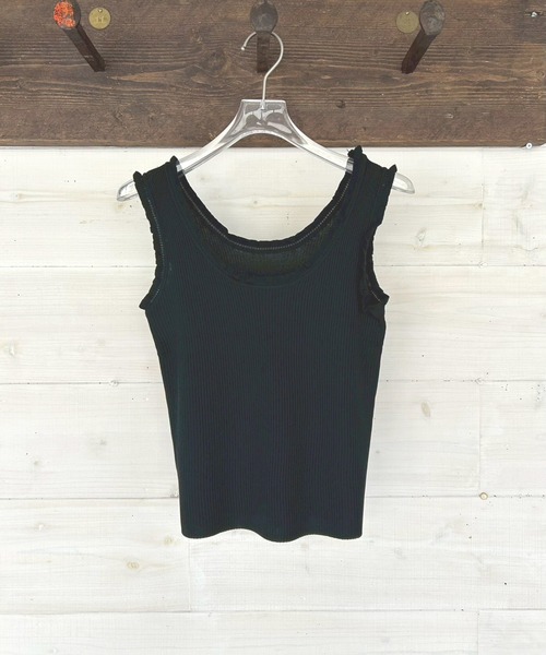 Port（ポート）の「【 New market 】 ラウンド フリル ニット タンクトップ（タンクトップ・レディース・ブラック/サックスブルー/ベージュ/ホワイト/グリーン/ピンク・FREE）」の2枚目の写真