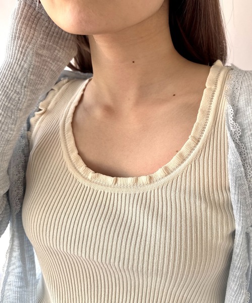 Port（ポート）の「【 New market 】 ラウンド フリル ニット タンクトップ（タンクトップ・レディース・ブラック/サックスブルー/ベージュ/ホワイト/グリーン/ピンク・FREE）」の8枚目の写真