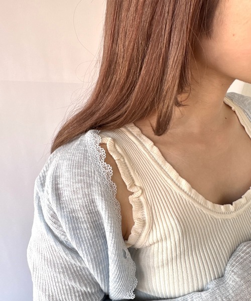 Port（ポート）の「【 New market 】 ラウンド フリル ニット タンクトップ（タンクトップ・レディース・ブラック/サックスブルー/ベージュ/ホワイト/グリーン/ピンク・FREE）」の9枚目の写真