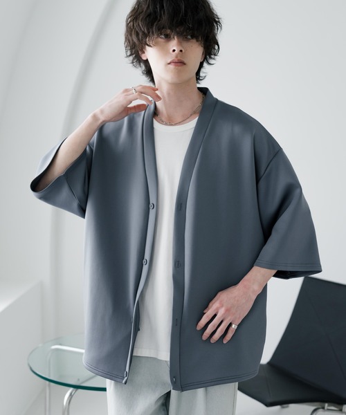 Rocky Monroe(ロッキーモンロー)の「接触冷感 オーバーサイズダンボール半端丈カーディガン(カーディガン/ボレロ・メンズ・グレー/ブラック/ブルーグレー/ネイビー/チャコール・XL/M/L)」の1枚目の写真