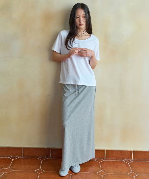 WEDNESDAYOASISFORWOMEN（ウェンズデー オアシス フォー ウーマン）の「シルケットベーシックロングスカート_MELANGE GRAY(WB6SK03)（スカート・レディース・ライトグレー・FREE）」の2枚目の写真