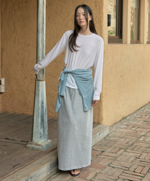 WEDNESDAYOASISFORWOMEN（ウェンズデー オアシス フォー ウーマン）の「シルケットベーシックロングスカート_MELANGE GRAY(WB6SK03)（スカート・レディース・ライトグレー・FREE）」の4枚目の写真