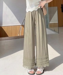 裾レース ストレートワイドパンツ