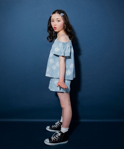 EDWIN（エドウィン）の「【Ou? by EDWIN】デニムフレアショートパンツ（デニムパンツ・キッズ・サックスブルー/ブルー・150/120/100/90/130/110/140）」の7枚目の写真