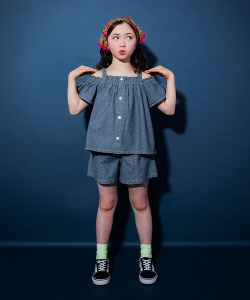 EDWIN（エドウィン）の「【Ou? by EDWIN】デニムフレアショートパンツ（デニムパンツ・キッズ・サックスブルー/ブルー・150/120/100/90/130/110/140）」の10枚目の写真