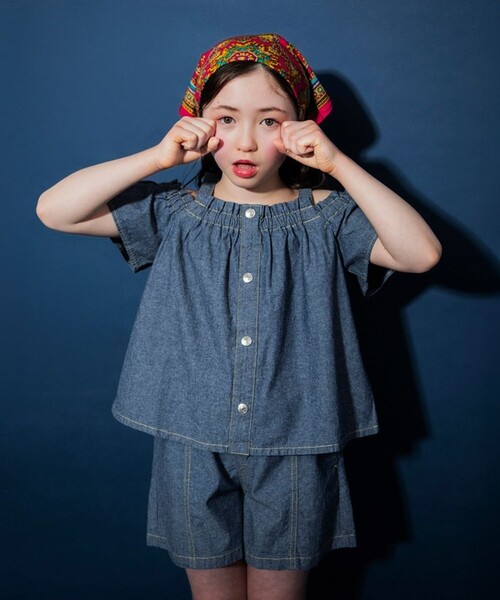 EDWIN（エドウィン）の「【Ou? by EDWIN】デニムフレアショートパンツ（デニムパンツ・キッズ・サックスブルー/ブルー・150/120/100/90/130/110/140）」の14枚目の写真