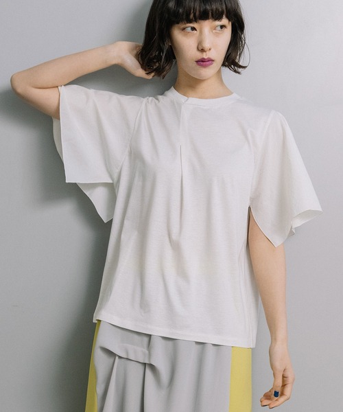 MARECHAL TERRE(マルシャルテル)の「【接触冷感/撥水加工/花粉防止】フロントタックTシャツ(Tシャツ/カットソー・レディース・ブラック/オフホワイト/チャコールグレー/グリーン・MEDIUM)」の10枚目の写真
