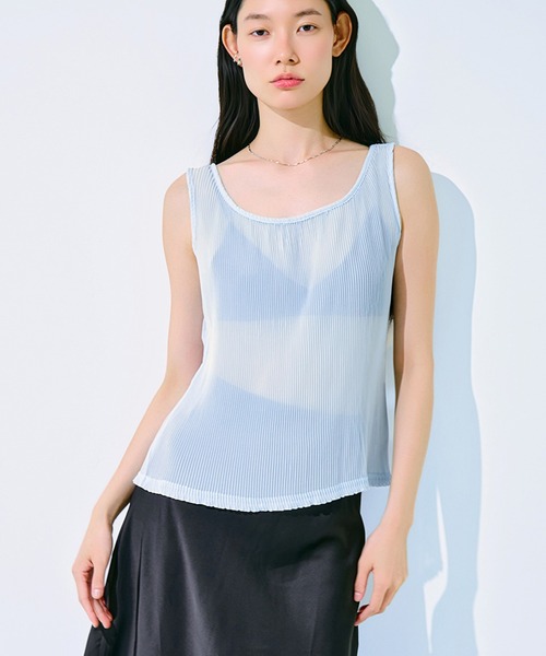 kiehtova（キエトヴァ）の「【kiehtova】SOFT PLEATS SHEER TANK/ソフトプリーツシアータンク KTWR64（タンクトップ・レディース・ブラック/ライトブルー/ピンク・FREE）」の3枚目の写真