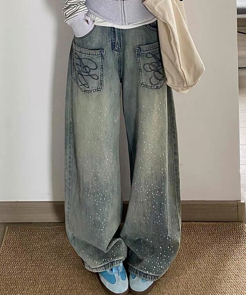AVYL（アヴィル）の「ポケットギミックステッチワイドバギーパンツ/ヴィンテージラインストーン刺繍カーブワイドデニムパンツ（デニムパンツ・レディース・サックスブルー・S/M/L）」の12枚目の写真