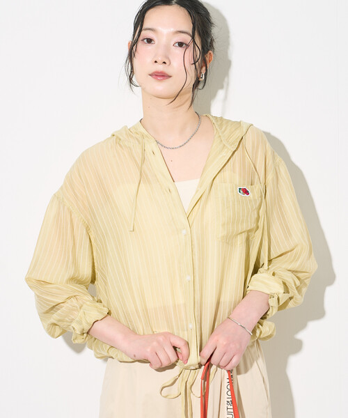 FREAK'S STORE(フリークスストア)の「<新色追加>FRUIT OF THE LOOM × FREAK'S STORE/フルーツオブザルーム 別注 シアー ストライプ フードシャツ(シャツ/ブラウス・レディース・オフホワイト/レモンイエロー/ブルー/ブラウン/ブラック・フリ-)」の22枚目の写真