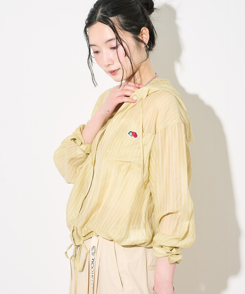 FREAK'S STORE(フリークスストア)の「<新色追加>FRUIT OF THE LOOM × FREAK'S STORE/フルーツオブザルーム 別注 シアー ストライプ フードシャツ(シャツ/ブラウス・レディース・オフホワイト/レモンイエロー/ブルー/ブラウン/ブラック・フリ-)」の14枚目の写真