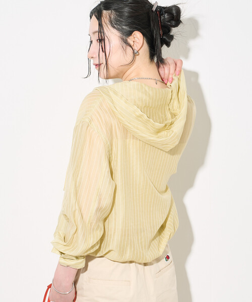 FREAK'S STORE(フリークスストア)の「<新色追加>FRUIT OF THE LOOM × FREAK'S STORE/フルーツオブザルーム 別注 シアー ストライプ フードシャツ(シャツ/ブラウス・レディース・オフホワイト/レモンイエロー/ブルー/ブラウン/ブラック・フリ-)」の15枚目の写真