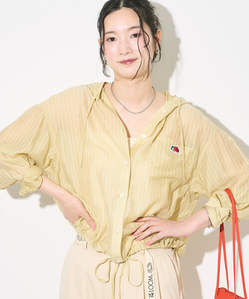 FREAK'S STORE(フリークスストア)の「<新色追加>FRUIT OF THE LOOM × FREAK'S STORE/フルーツオブザルーム 別注 シアー ストライプ フードシャツ(シャツ/ブラウス・レディース・オフホワイト/レモンイエロー/ブルー/ブラウン/ブラック・フリ-)」の16枚目の写真