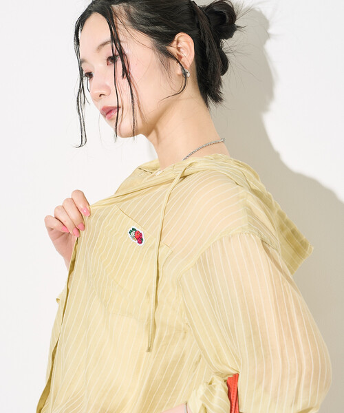 FREAK'S STORE(フリークスストア)の「<新色追加>FRUIT OF THE LOOM × FREAK'S STORE/フルーツオブザルーム 別注 シアー ストライプ フードシャツ(シャツ/ブラウス・レディース・オフホワイト/レモンイエロー/ブルー/ブラウン/ブラック・フリ-)」の17枚目の写真