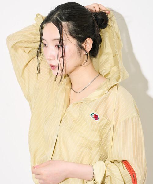 FREAK'S STORE(フリークスストア)の「<新色追加>FRUIT OF THE LOOM × FREAK'S STORE/フルーツオブザルーム 別注 シアー ストライプ フードシャツ(シャツ/ブラウス・レディース・オフホワイト/レモンイエロー/ブルー/ブラウン/ブラック・フリ-)」の10枚目の写真