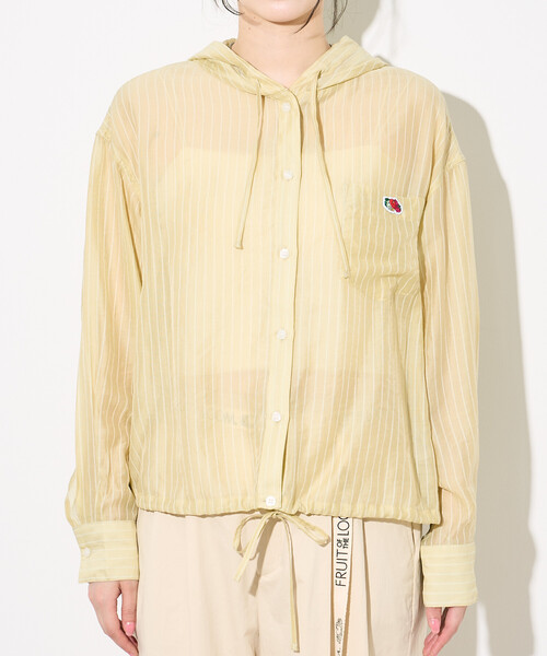 FREAK'S STORE(フリークスストア)の「<新色追加>FRUIT OF THE LOOM × FREAK'S STORE/フルーツオブザルーム 別注 シアー ストライプ フードシャツ(シャツ/ブラウス・レディース・オフホワイト/レモンイエロー/ブルー/ブラウン/ブラック・フリ-)」の11枚目の写真