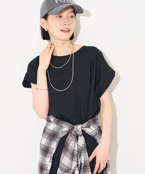 FREAK'S STORE(フリークスストア)の「フレンチスリーブTシャツ/ タック入りTシャツ/ノースリーブTシャツ(Tシャツ/カットソー・レディース・ブルーグリーン/ブラック/オフホワイト/キャメル・フリ-)」の1枚目の写真