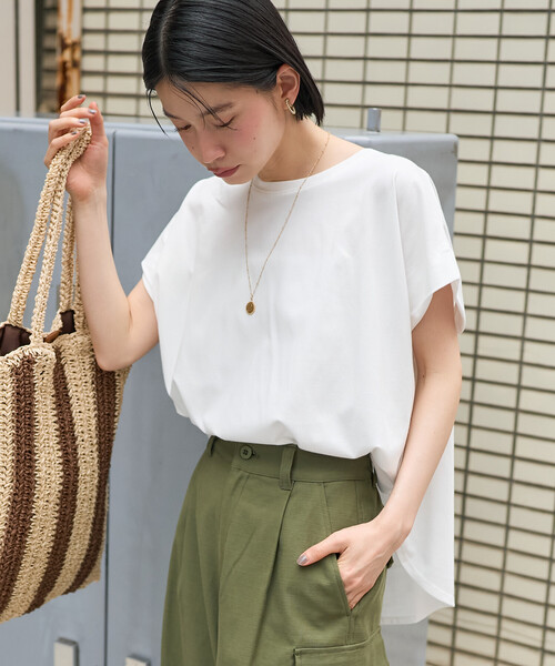 FREAK'S STORE(フリークスストア)の「フレンチスリーブTシャツ/ タック入りTシャツ/ノースリーブTシャツ(Tシャツ/カットソー・レディース・ブルーグリーン/ブラック/オフホワイト/キャメル・フリ-)」の7枚目の写真