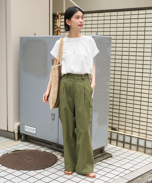 FREAK'S STORE(フリークスストア)の「フレンチスリーブTシャツ/ タック入りTシャツ/ノースリーブTシャツ(Tシャツ/カットソー・レディース・ブルーグリーン/ブラック/オフホワイト/キャメル・フリ-)」の8枚目の写真