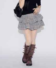 tinkerend | Voluminous Tiered Check Mini Skirt / ボリュームティアードチェックミニスカート(スカート)