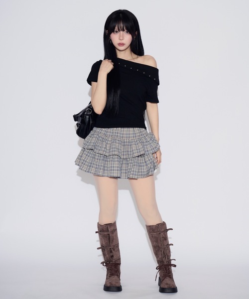 tinkerend(ティンカーエンド)の「Voluminous Tiered Check Mini Skirt / ボリュームティアードチェックミニスカート(スカート・レディース・ブルー系その他/ブラック/ブラウン・FREE)」の8枚目の写真
