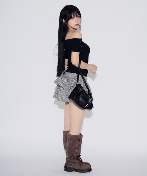 tinkerend(ティンカーエンド)の「Voluminous Tiered Check Mini Skirt / ボリュームティアードチェックミニスカート(スカート・レディース・ブルー系その他/ブラック/ブラウン・FREE)」の10枚目の写真