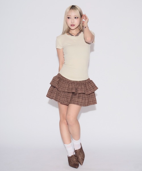 tinkerend(ティンカーエンド)の「Voluminous Tiered Check Mini Skirt / ボリュームティアードチェックミニスカート(スカート・レディース・ブルー系その他/ブラック/ブラウン・FREE)」の16枚目の写真