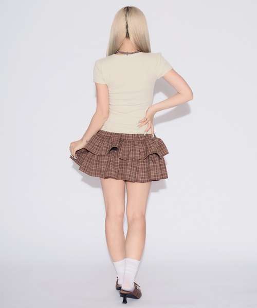 tinkerend(ティンカーエンド)の「Voluminous Tiered Check Mini Skirt / ボリュームティアードチェックミニスカート(スカート・レディース・ブルー系その他/ブラック/ブラウン・FREE)」の17枚目の写真