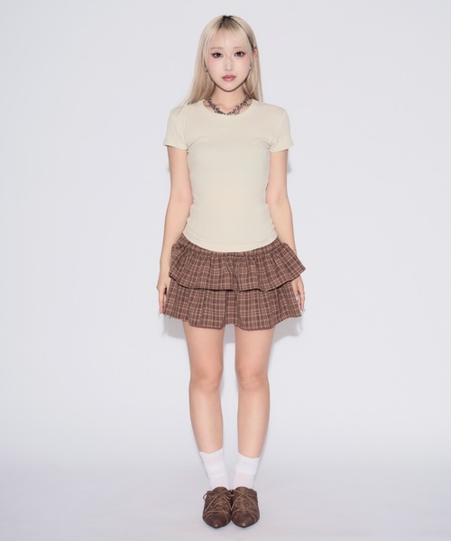 tinkerend(ティンカーエンド)の「Voluminous Tiered Check Mini Skirt / ボリュームティアードチェックミニスカート(スカート・レディース・ブルー系その他/ブラック/ブラウン・FREE)」の14枚目の写真