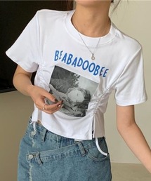 サイドドローコードでシルエット自在♪トレンド感たっぷりのフォトプリントTシャツ