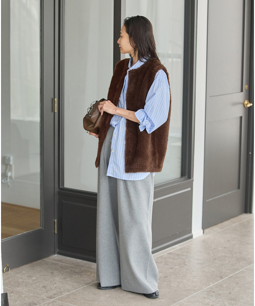JOURNAL STANDARD（ジャーナルスタンダード）の「《追加》ダブルフェイスフェザークルーネックベスト（ベスト・レディース・ベージュ/チョコ・FREE）」の7枚目の写真
