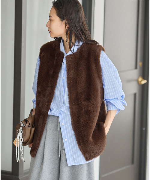 JOURNAL STANDARD（ジャーナルスタンダード）の「《追加》ダブルフェイスフェザークルーネックベスト（ベスト・レディース・ベージュ/チョコ・FREE）」の8枚目の写真