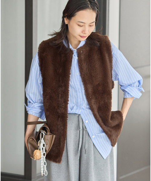 JOURNAL STANDARD（ジャーナルスタンダード）の「《追加》ダブルフェイスフェザークルーネックベスト（ベスト・レディース・ベージュ/チョコ・FREE）」の12枚目の写真