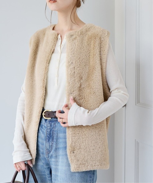 JOURNAL STANDARD（ジャーナルスタンダード）の「《追加》ダブルフェイスフェザークルーネックベスト（ベスト・レディース・ベージュ/チョコ・FREE）」の16枚目の写真