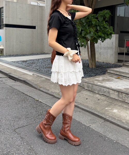 w closet（ダブルクローゼット）の「半袖レイヤードフリルカーディガン 夏服（Tシャツ/カットソー・レディース・オフホワイト/サックスブルー/ブラック/チャコールグレー・FREE）」の15枚目の写真
