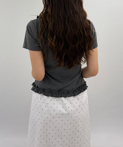 w closet（ダブルクローゼット）の「半袖レイヤードフリルカーディガン 夏服（Tシャツ/カットソー・レディース・オフホワイト/サックスブルー/ブラック/チャコールグレー・FREE）」の20枚目の写真