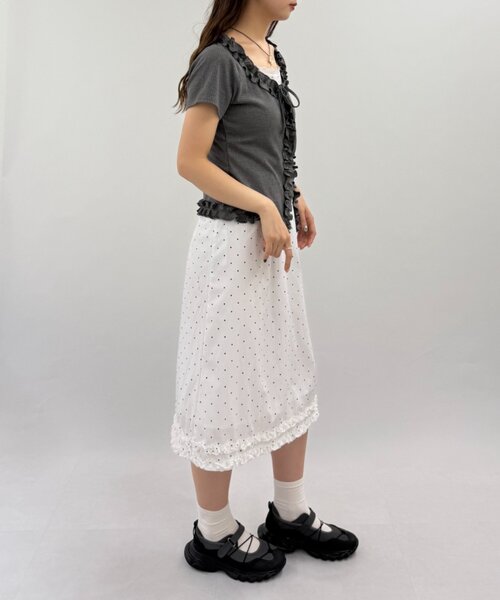w closet（ダブルクローゼット）の「半袖レイヤードフリルカーディガン 夏服（Tシャツ/カットソー・レディース・オフホワイト/サックスブルー/ブラック/チャコールグレー・FREE）」の22枚目の写真