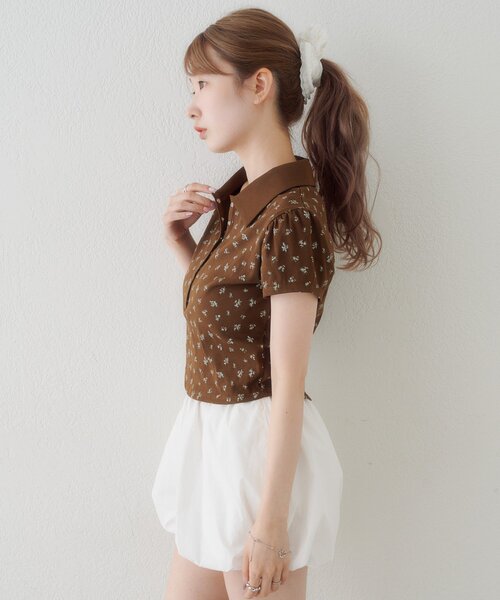 Kastane（カスタネ）の「【WEB先行】フラワーチビポロtee（ポロシャツ・レディース・ブラック/アイボリー/ブラウン/オリーブ・FREE）」の19枚目の写真