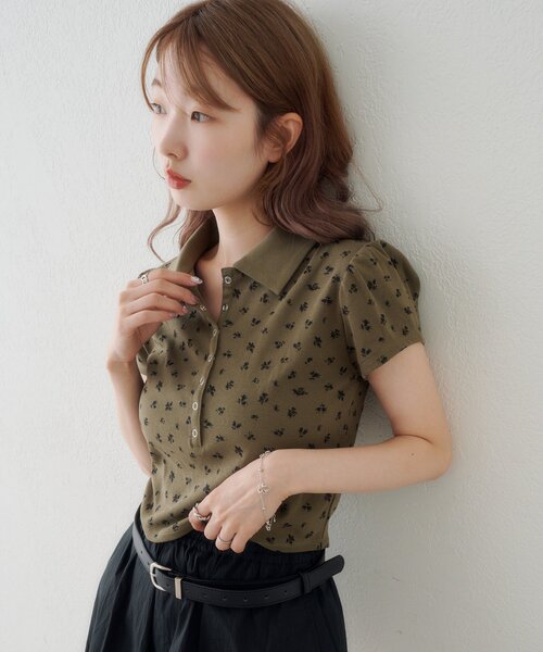 Kastane（カスタネ）の「【WEB先行】フラワーチビポロtee（ポロシャツ・レディース・ブラック/アイボリー/ブラウン/オリーブ・FREE）」の15枚目の写真