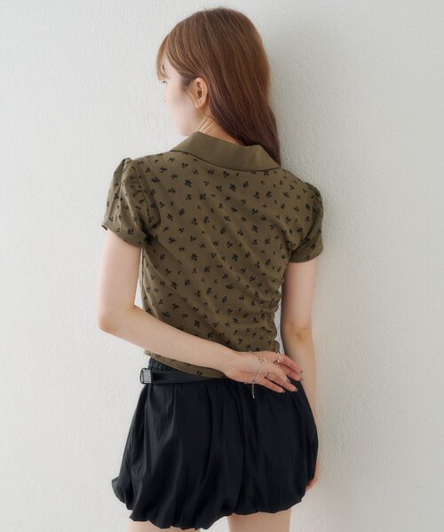 Kastane（カスタネ）の「【WEB先行】フラワーチビポロtee（ポロシャツ・レディース・ブラック/アイボリー/ブラウン/オリーブ・FREE）」の18枚目の写真