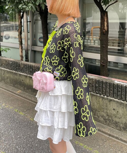 HELLO.SANFRANCISCO（ハローサンフランシスコ）の「【HELLO.SANFRANCISCO/ハローサンフランシスコ】2WAYフラワーシアー刺繍ボレロ（カーディガン/ボレロ・レディース・イエロー/ブラック/ホワイト・ONE SIZE）」の14枚目の写真