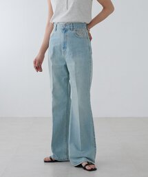USコットンレース付きセミフレアデニムパンツ